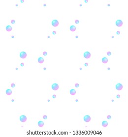 Vector abstract airy seamless pattern with randomly holographic little balls isolated on the white background.