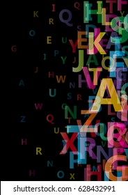 Vector abstract alphabet background with flying letters