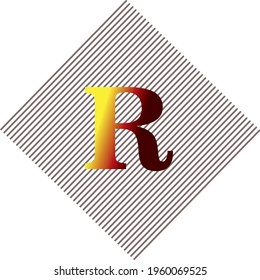 Vector Abstract Alphabet R in multi colors on lining pattern background