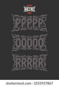 Vector abstract alphabet set of letters with in style of heavy music fan art named - Hairy Metal