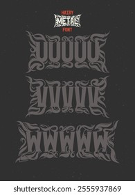 Vector abstract alphabet set of letters with in style of heavy music fan art named - Hairy Metal