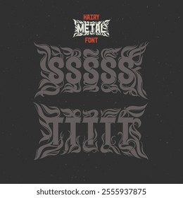 Vector abstract alphabet set of letters with in style of heavy music fan art named - Hairy Metal