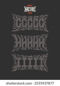 Vector abstract alphabet set of letters with in style of heavy music fan art named - Hairy Metal