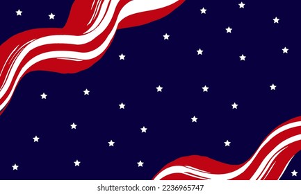 Tema vectorial de américa abstracta con flujo de ondas de rayas y fondo de estrellas