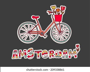Vector abstract Amsterdam card. Holland bike. Vector bike. 