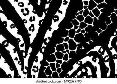 Vector abstract animal background. Leopard, zebra and giraffe pattern