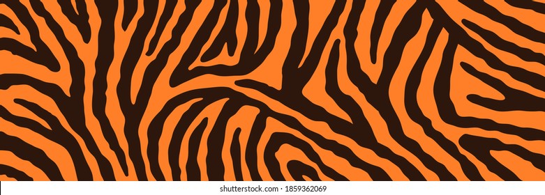 Vector abstract animalistic background. Freehand illustration of zebra skin print. Long horizontal banner.