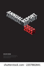 Vector abstract annual dark report cover template with sample isometric text title - simple minimalistic layout with white and red text