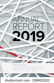 Modelo de cobertura de relatório anual abstrato vetorial com texto de amostra e listras de papel claro abstrato