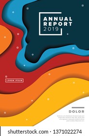 Vector abstract annual report cover template with sample text and abstract paper cut background 