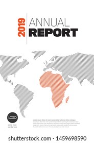 Vector abstract annual report cover template with sample text and world map made from lines