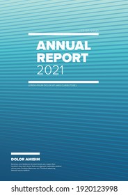 Plantilla de portada del informe anual abstracto vectorial con texto de muestra y patrón abstracto de franja de línea azul - diseño simple minimalista para portada de folleto, volante o página principal del documento