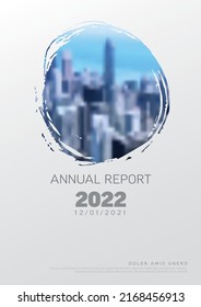 Vector Abstract Annual Report Cover Template With Sample Text And Abstract Circles Masked Photo - Document Or Brochure Front Page With Light Corporate Style