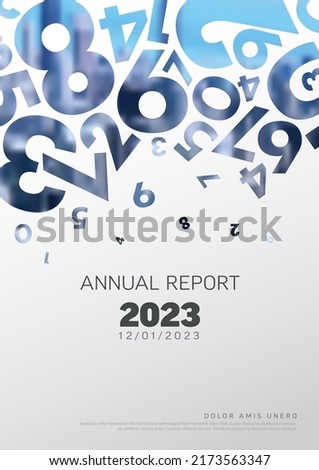Vector abstract annual report cover template with sample text and abstract numbers masking photo - document or brochure front page with light corporate style