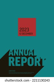 Vector abstract annual teal report cover template with sample text with long shadow effect - simple minimalistic layout with big text and square title