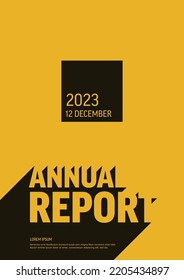 Vector abstract annual yellow report cover template with sample text with long shadow effect - simple minimalistic layout with big text and square title