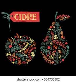 Vector abstract apple and pear, cidre label illustration