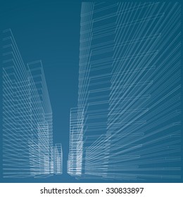 vector abstract architectural blueprint with wireframe buildings