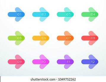 Vector Abstract Arrow Bullet Point Numbers 1 to 12