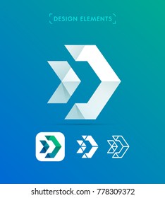 Vector abstract arrow design elements. Origami paper, material and line art logo template. App icon