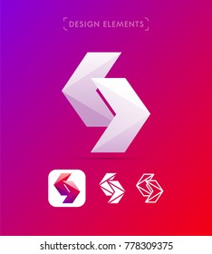 Vector abstract arrow design elements. Origami paper, material and line art logo template. Company identity