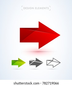 Vector abstract arrow icons. Material design, flat, line art style. Logo, application icon, map direction signs bundle