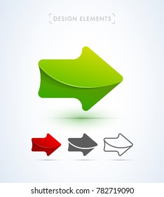 Vector abstract arrow icons. Material design, flat, line art style. Logo, application icon, map direction signs bundle