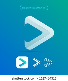 Vector abstract arrow logo design, play, music, video player sigh, app icon. Origami paper material design, flat, line art style