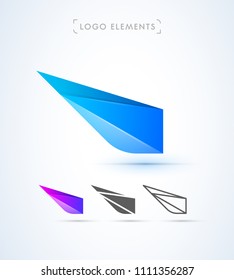 Vector abstract arrow logo template. Airplane and bird wing sign. Material design, origami, flat and line style