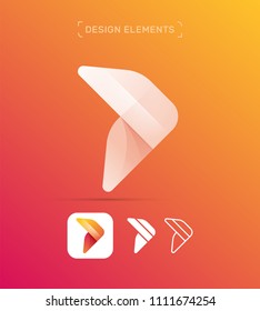 Vector abstract arrow logo template. Airplane and bird wing sign. Material design, origami, flat and line style