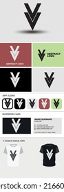 Vector Abstract Arrow Modern Geometric Business Logo Concept con tarjeta de visita, diseño de camisetas, iconos de aplicación en varios colores. 
Presentación del logotipo con plantilla de varias maquetas.