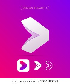 Vector abstract arrow play button logo template. Next sign. Material design, origami paper, flat and line art style collection