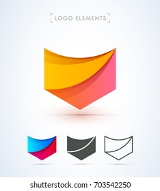 Vector abstract arrow, shield, v letter logo template. Material design origami style