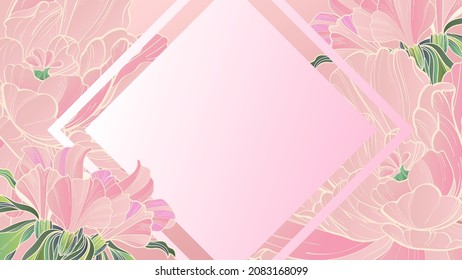 Vector abstract art background in trending colors. Luxurious minimalist wallpaper with golden flower and botanical leaves. Vector background for banner, poster, web and packaging.