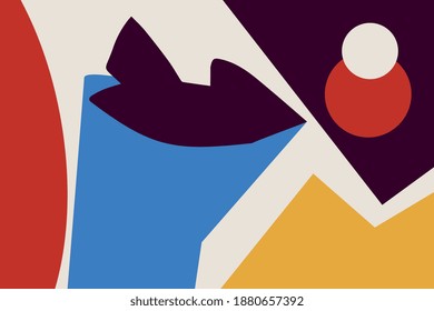 Vector Abstract art and collage with primary color. Trendy simple and minimalist modern art. For print and poster. Matisse and Bauhaus vibe.