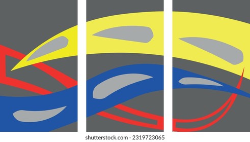 Vector abstract art. Vector colorful poster laid out in three transparent rectangles. Arrows, shape, pattern, colored. Geometric abstract art. Interior decoration and similar.