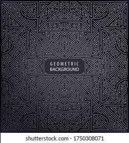 Abstraktes Vektorgrafik-Deko, geometrischer, geometrischer Rahmen, Rahmen, Hintergrund. Silberschmuck auf schwarzem Hintergrund.