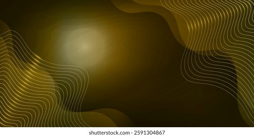 Vector abstract art with gold, wave line pattern, light shiny, texture on dark, black color background. Illustration luxury, modern graphic design for wallpaper, banner. Futuristic technology concept.
