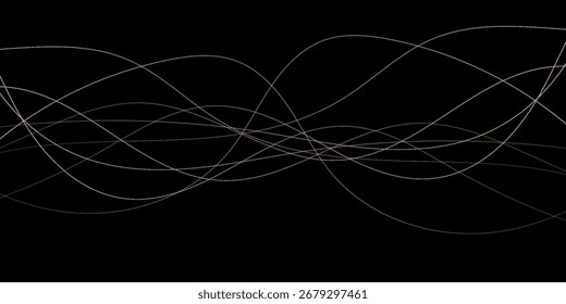 Vector abstract art with gold, wave line pattern, light shiny, texture on dark, black color background. modern graphic design for wallpaper, banner. Futuristic technology concept

