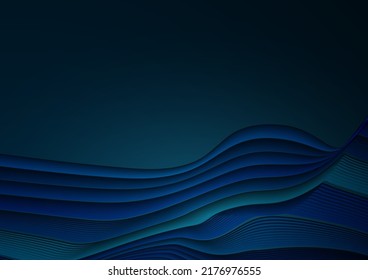 Vector abstract art. Illustration motion line pattern, dynamic liquid shape on blue gradient color background. Futuristic modern graphic design for banner, poster, booklet, cover, wallpaper background