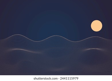 Vector abstracto arte paisaje montaña con y amanecer atardecer por línea dorada arte textura aislado en fondo negro gris oscuro.
