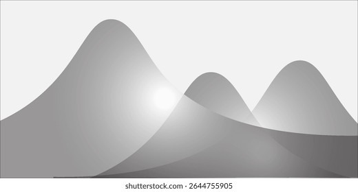 Vector abstract art landscape mountain with birds and sunrise sunset by golden line art texture isolated on dark grey black background. Minimal luxury style for wallpaper, wall art decoration.	