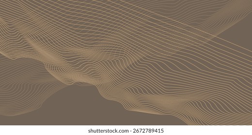 Vektorgrafik abstrakte Kunst Landschaft Berg mit Vögeln und Sonnenaufgang Sonnenuntergang durch goldene Linie Kunst Textur einzeln auf dunkelgrauem schwarzen Hintergrund. Minimaler Luxusstil für Tapeten, Wandkunstdekoration.