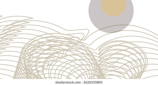 Vector de arte abstracto Monte Fuji Japón Lugar famoso, paisaje de montaña con pájaros y puesta del sol por la línea de oro textura de arte aislado en color negro gris oscuro