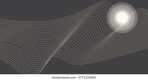 Vector abstract art Mount Fuji Japan landmark, landscape mountain  sunrise sunset by gold line art texture isolated on dark grey black color background. Minimal luxury style