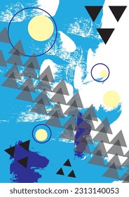 Abstrakte Vektorgrafik. Abstraktes Vektorplakat, Dekoration, Form, Muster, Grunge. Abstrakte Kunst in meist blauer Farbe. Kreise, Dreiecke. Grunge. Abstrakt.