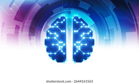 Vetor Inteligência artificial cérebro placa de circuito futurista, Ilustração alta tecnologia digital cor azul