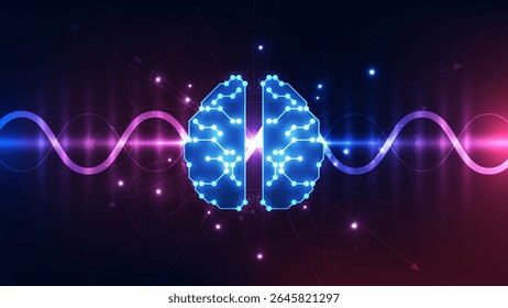 Vetor Inteligência artificial cérebro placa de circuito futurista, Ilustração alta tecnologia digital cor azul