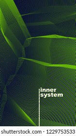 Vector abstract artistic background for design, linear 3d moire texture, inner space of a room. Fantastic psychedelic trendy modern op art, optical dimensional illusion.