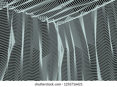 Vector abstract artistic background for design, linear 3d moire texture, inner space of a room. Fantastic psychedelic trendy modern op art, optical dimensional illusion.